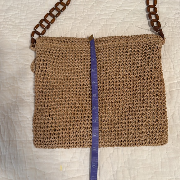 Handcrafted Tan Crochet Shoulder Bag with Beaded Strap - Picture 6 of 6